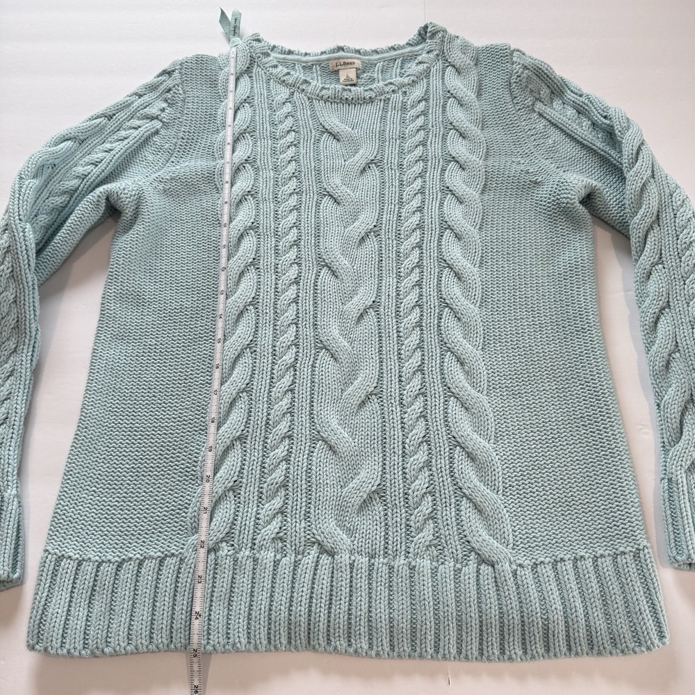 LL Bean Aqua Blue Double L Mixed Cable Crew Neck Pullover Sweater Size LARGE - Picture 7 of 9